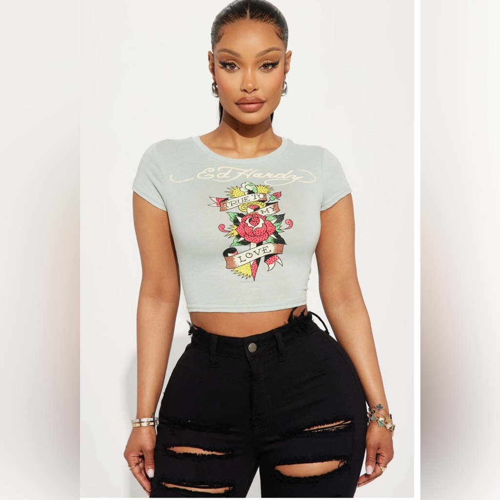 Brand New Ed Hardy Rhinestone Crop Tee